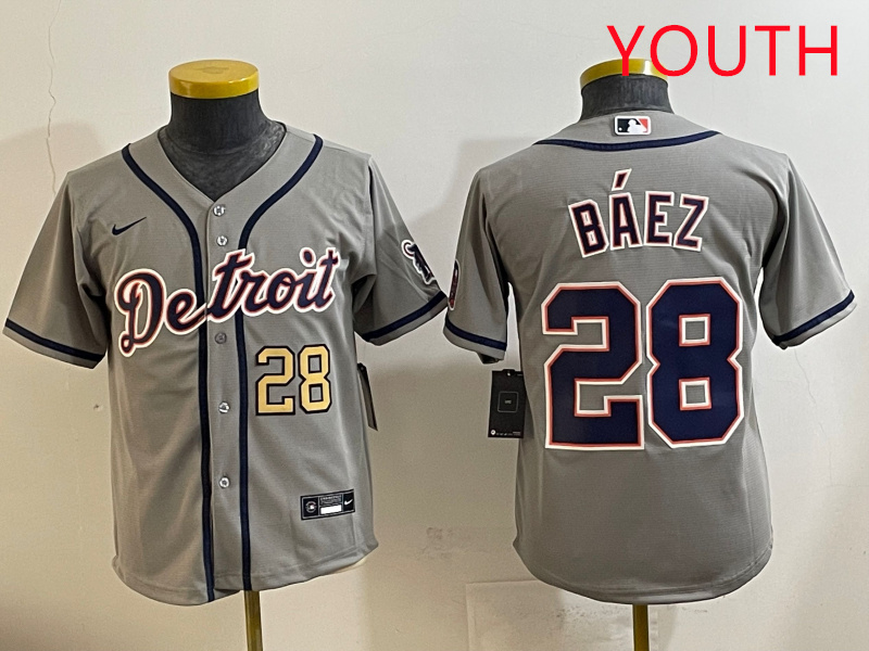 Youth 2025 Detroit Tigers #28 Baez grey Nike MLB jersey style 3